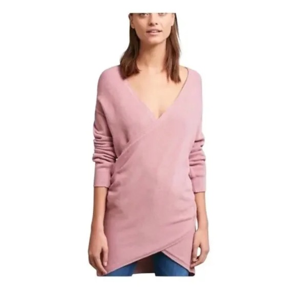 Anthropologie Sweaters - Anthropologie Stowe Postmark Dusty Pink V-Neck Wrap Tunic Sweater XL